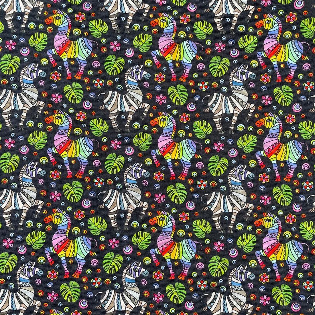 Black Mosaic Zebra Printed 100% Cotton Fabric