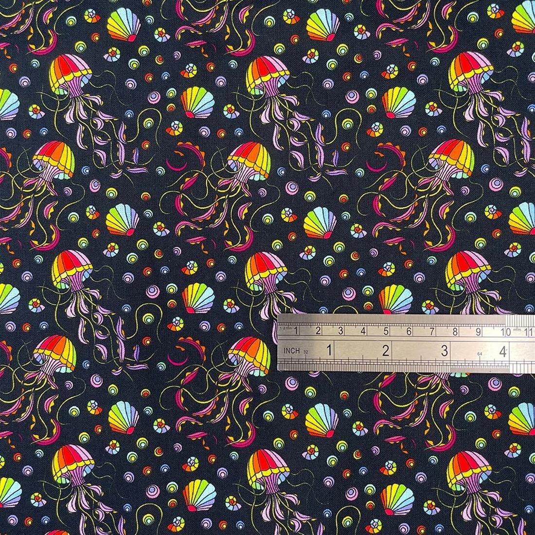 Black Mosaic Jelly Fish Printed 100% Cotton Fabric