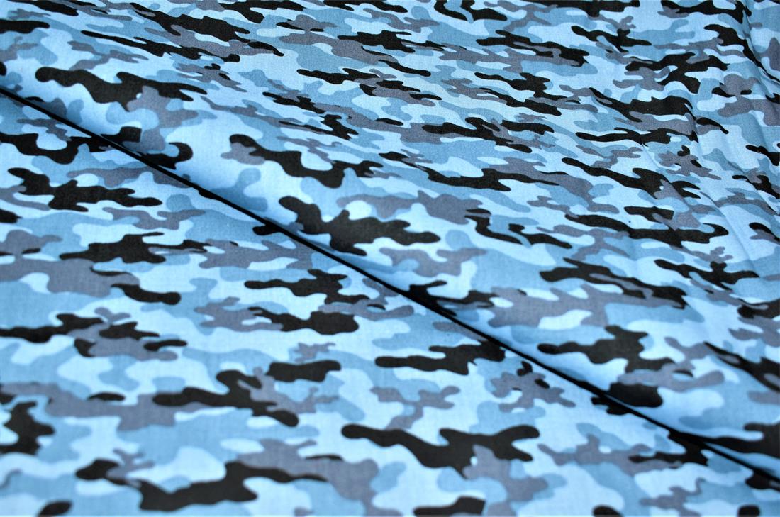 Blue & Black CamouflagePoplin Cotton Fabric