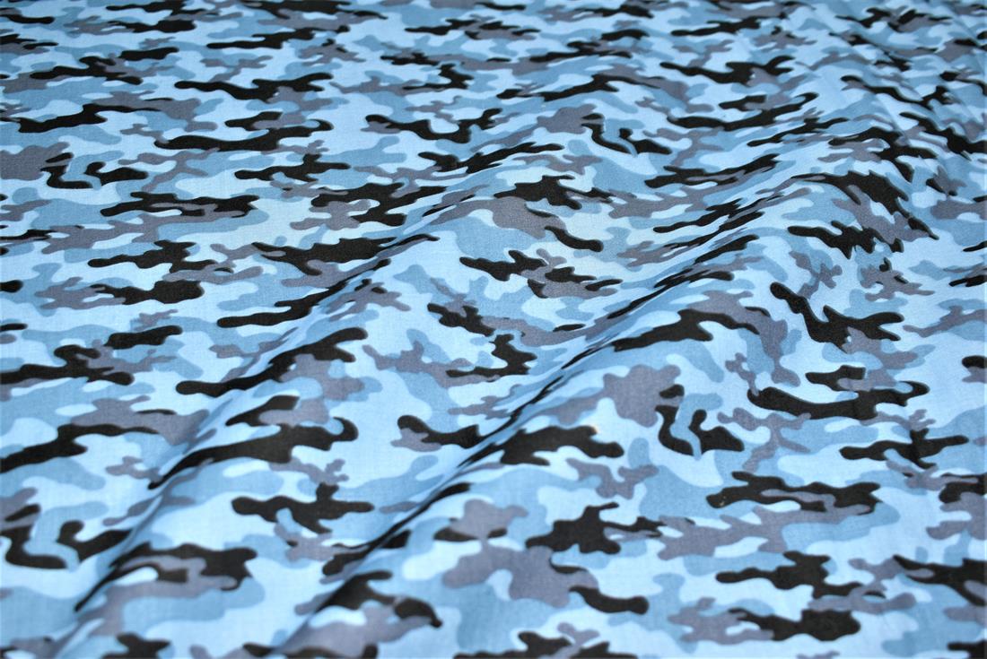 Blue & Black CamouflagePoplin Cotton Fabric