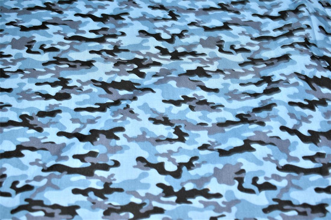 Blue & Black CamouflagePoplin Cotton Fabric