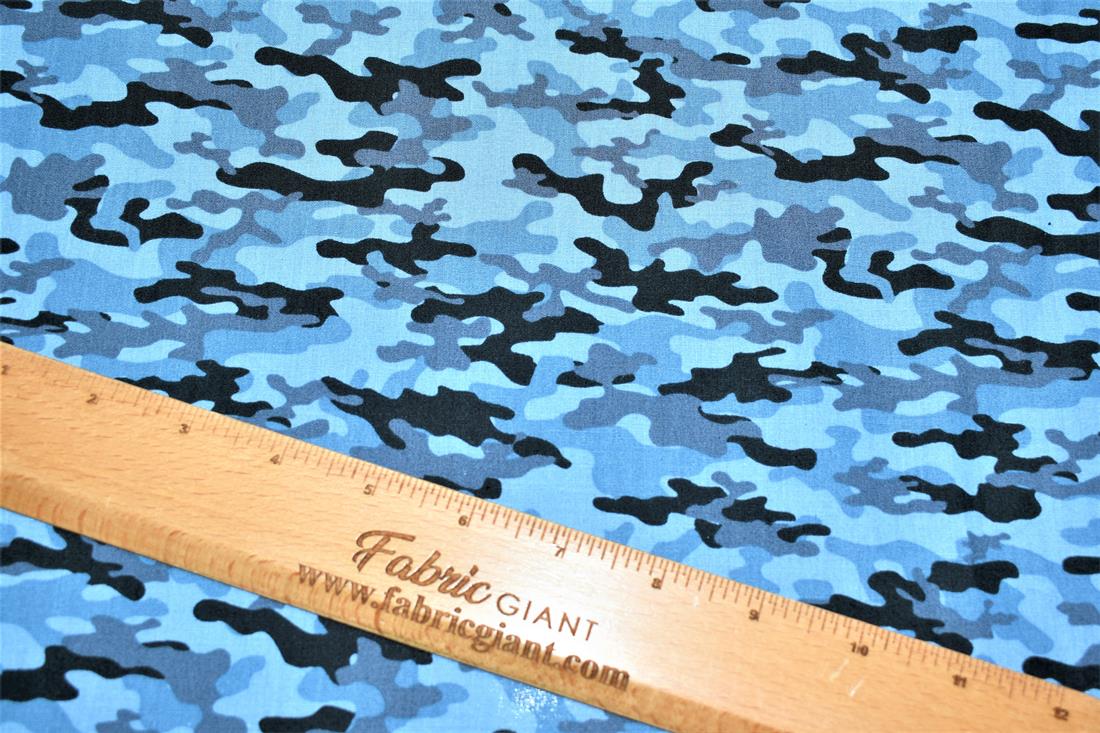 Blue & Black CamouflagePoplin Cotton Fabric