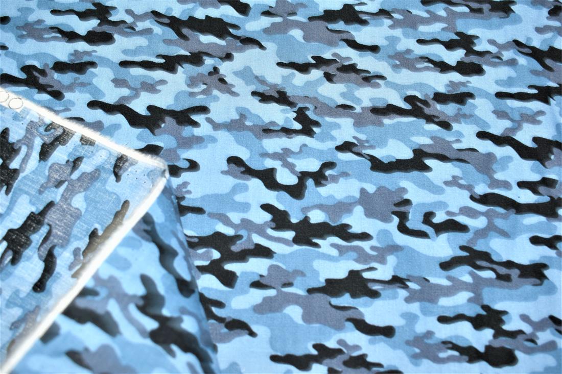 Blue & Black CamouflagePoplin Cotton Fabric