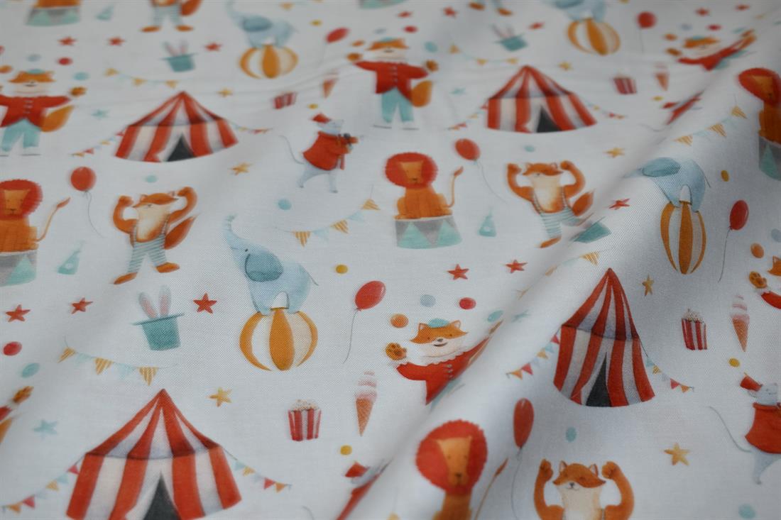 White Little Johnny Goes To The Circus Organic 100% Cotton Printed…