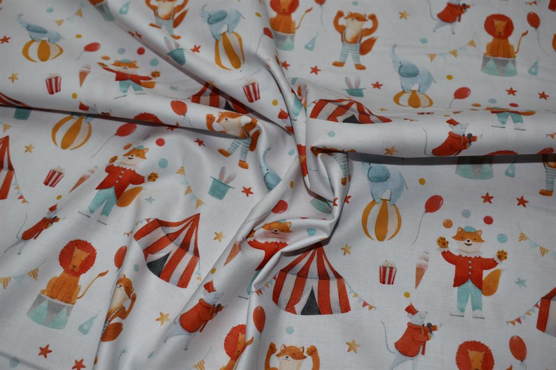 White Little Johnny Goes To The Circus Organic 100% Cotton Printed…