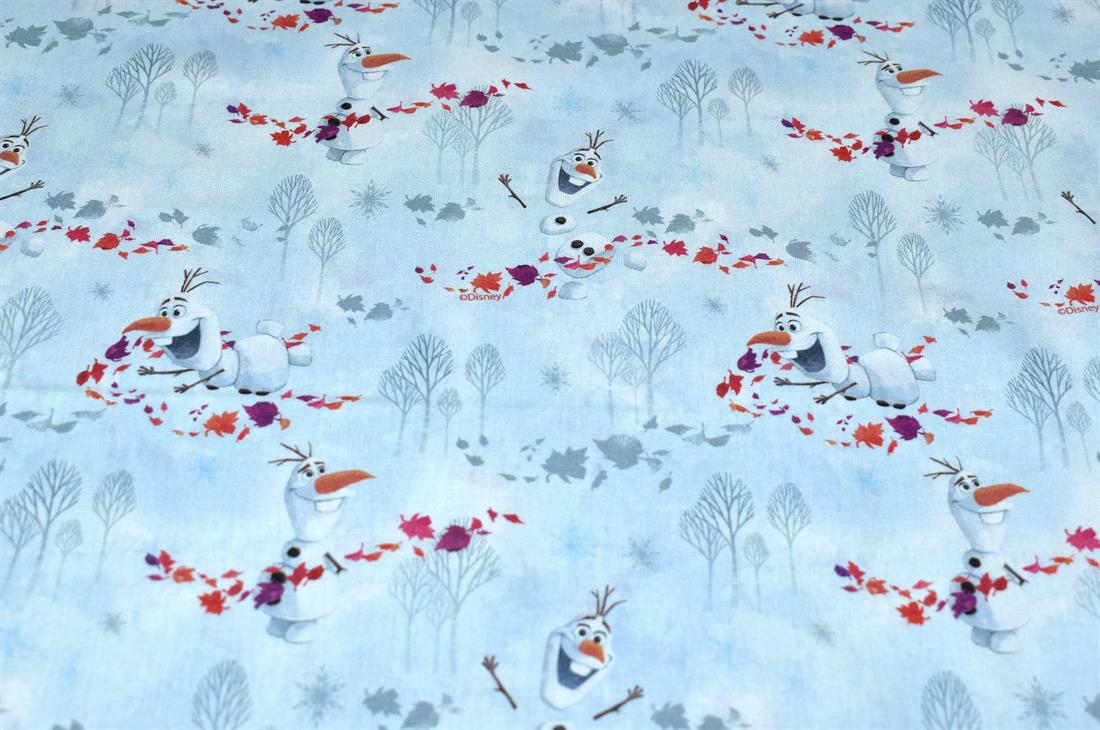 White & Blue Little Johnny Frozen Printed 100% Cotton Fabric