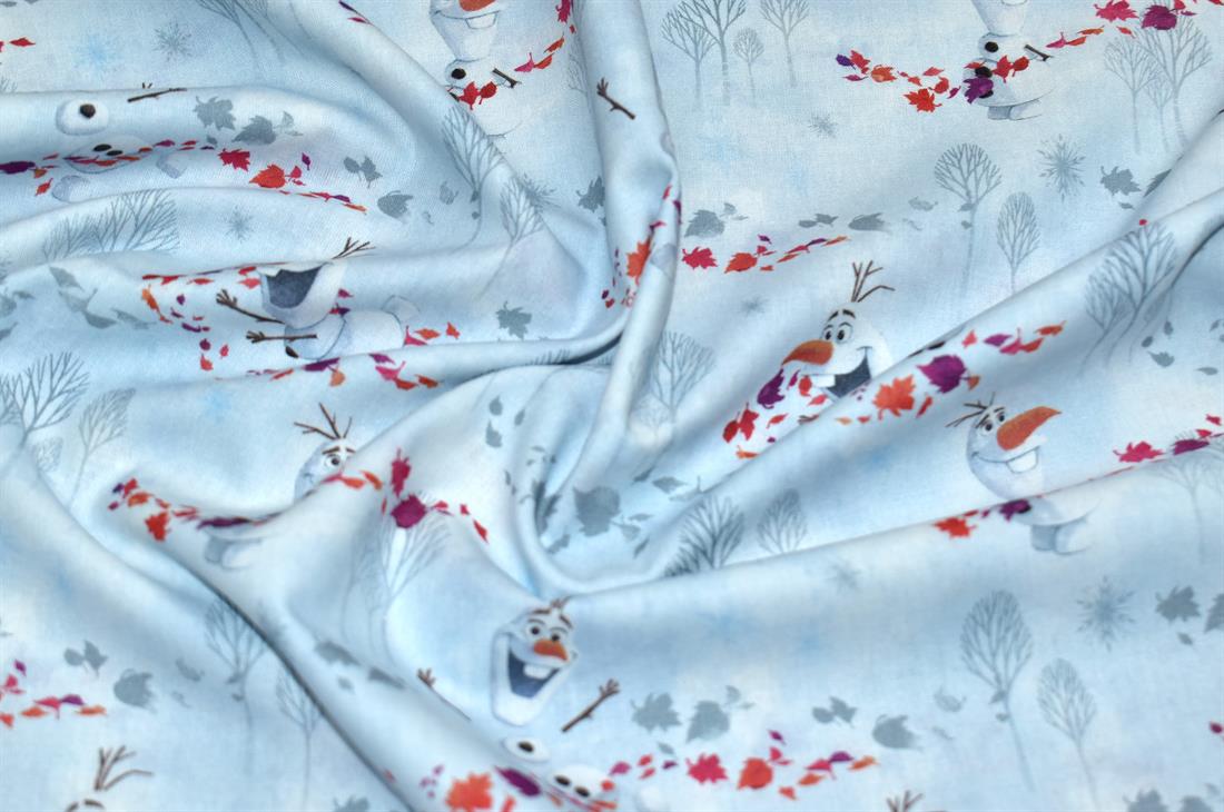 White & Blue Little Johnny Frozen Printed 100% Cotton Fabric