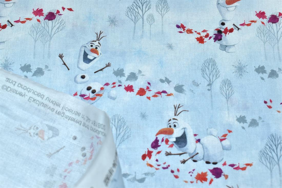 White & Blue Little Johnny Frozen Printed 100% Cotton Fabric