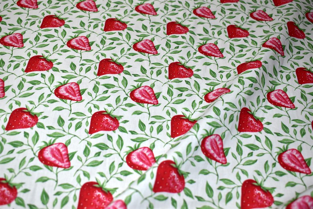 Painted Strawberry Leaves Cotton Poplin