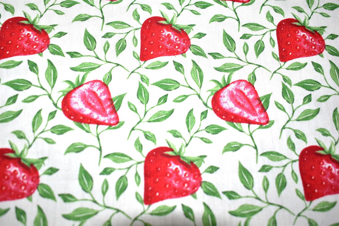 Painted Strawberry Leaves Cotton Poplin