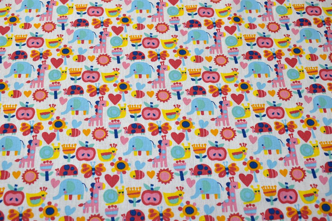White Animal Floral Mish Mash Cotton Poplin