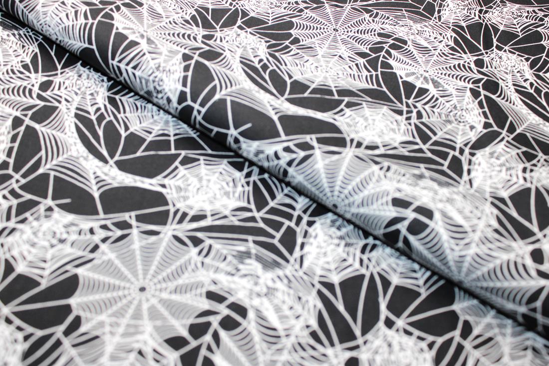 Black & White Spider Webs Printed 100% Cotton Fabric