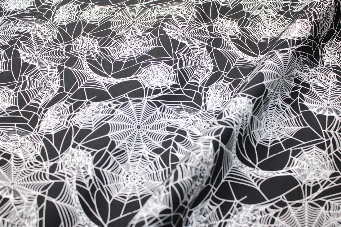 Black & White Spider Webs Printed 100% Cotton Fabric