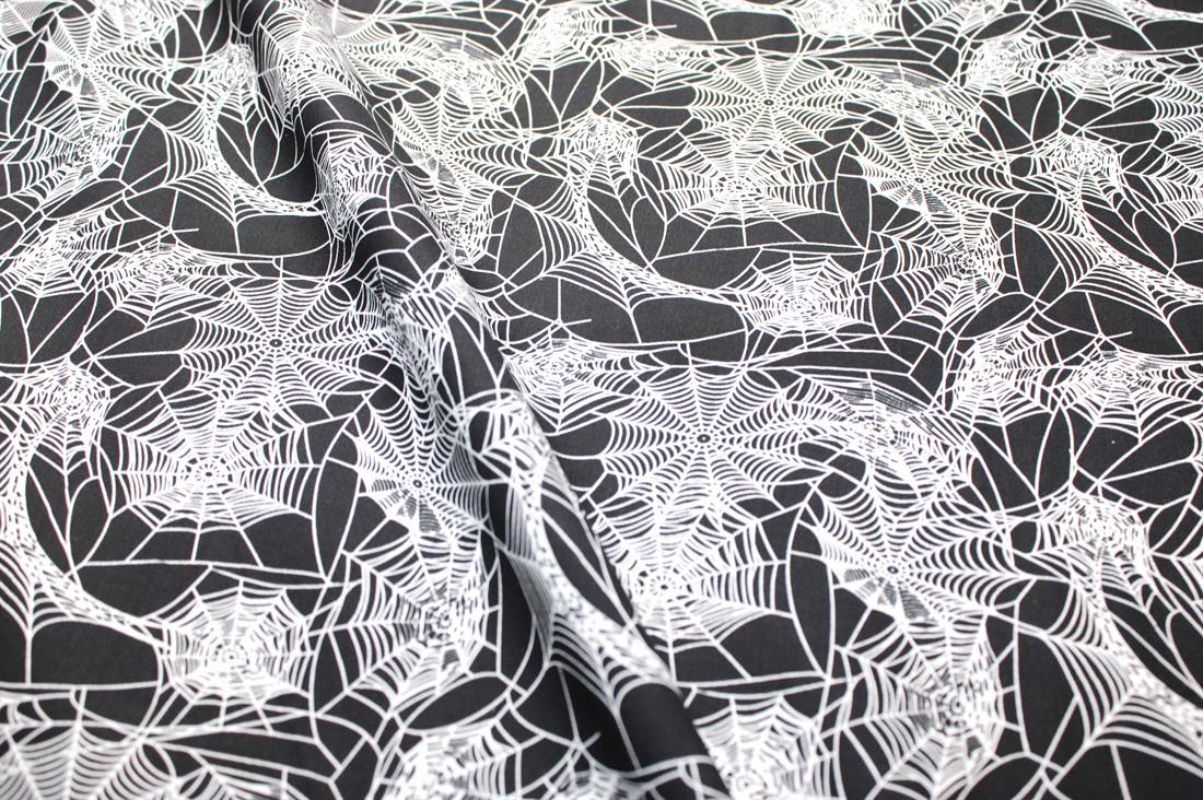 Black & White Spider Webs Printed 100% Cotton Fabric