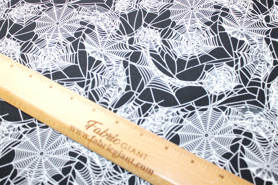 Black & White Spider Webs Printed 100% Cotton Fabric