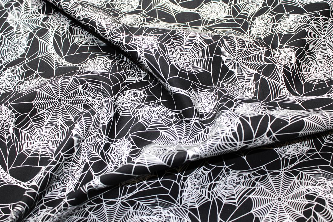 Black & White Spider Webs Printed 100% Cotton Fabric