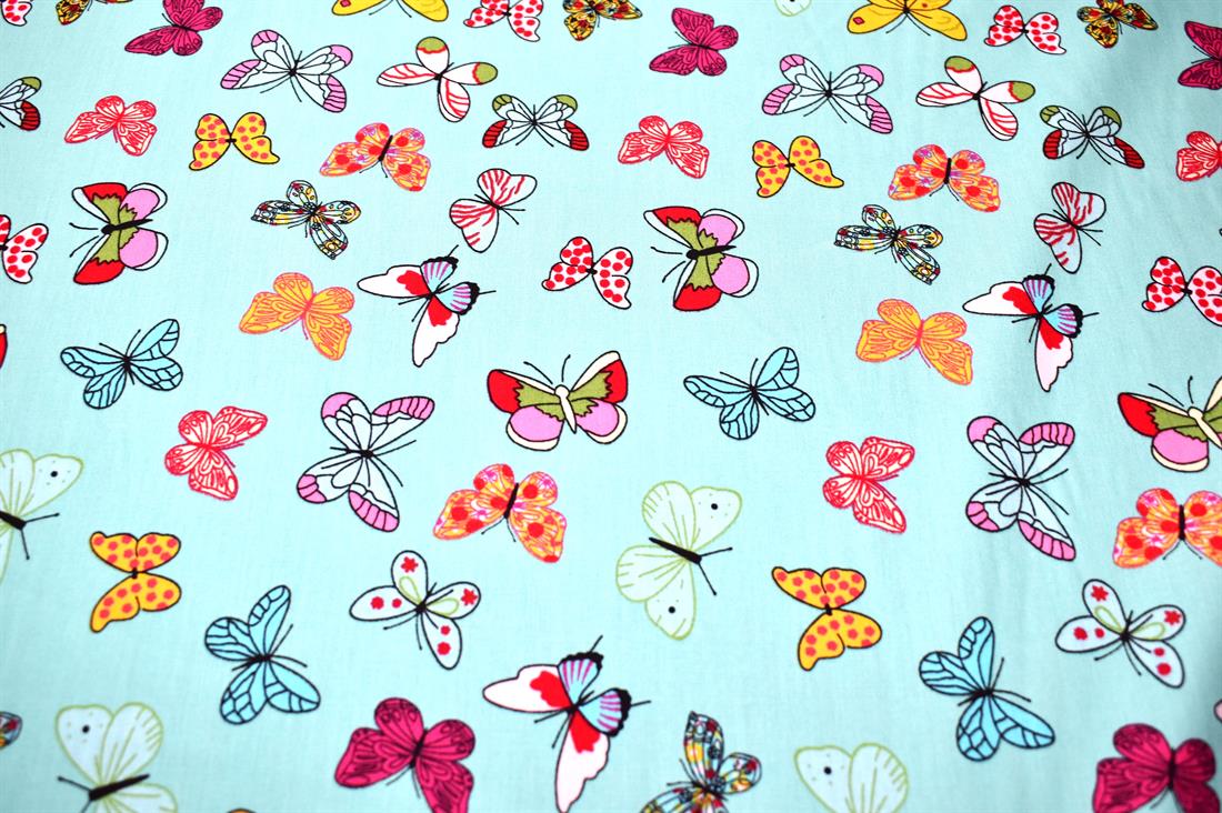 Aqua Butterfly Printed 100% Cotton Fabric