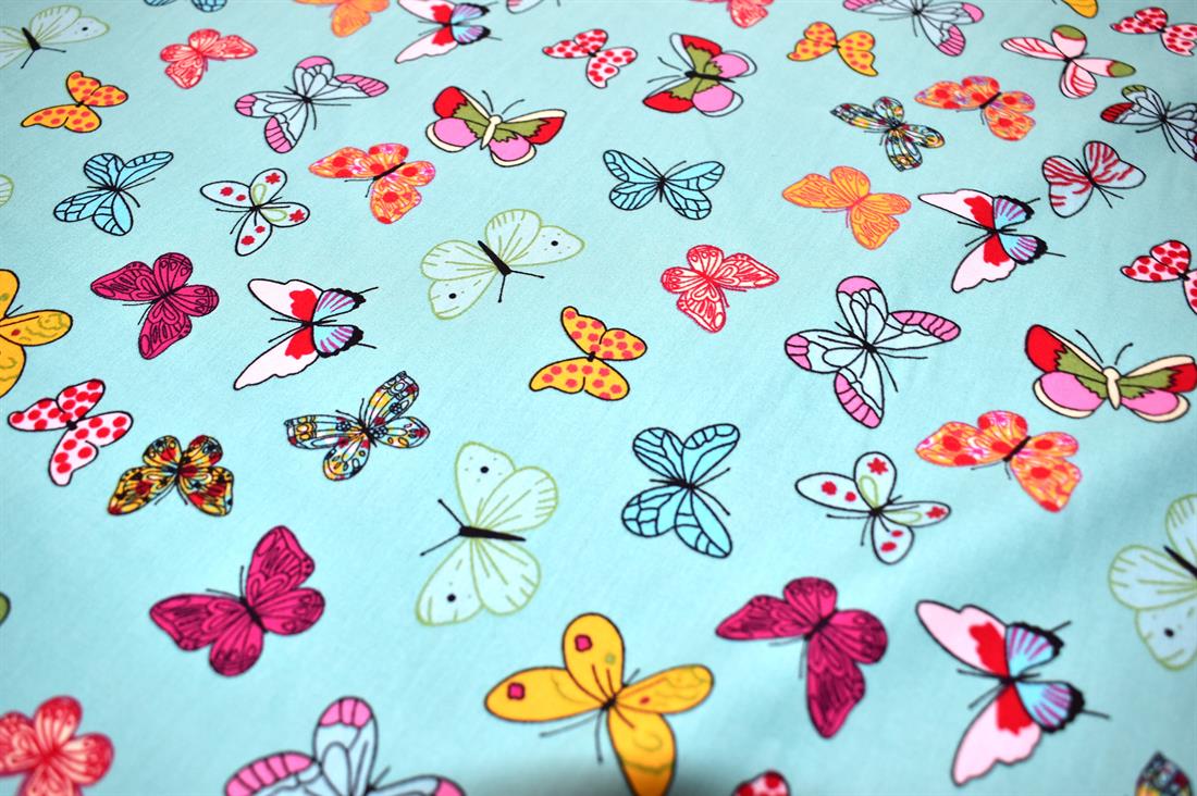 Aqua Butterfly Printed 100% Cotton Fabric