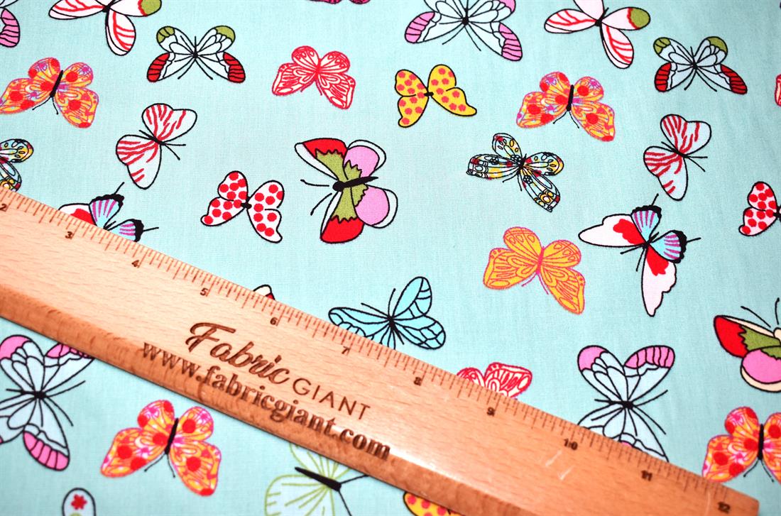 Aqua Butterfly Printed 100% Cotton Fabric