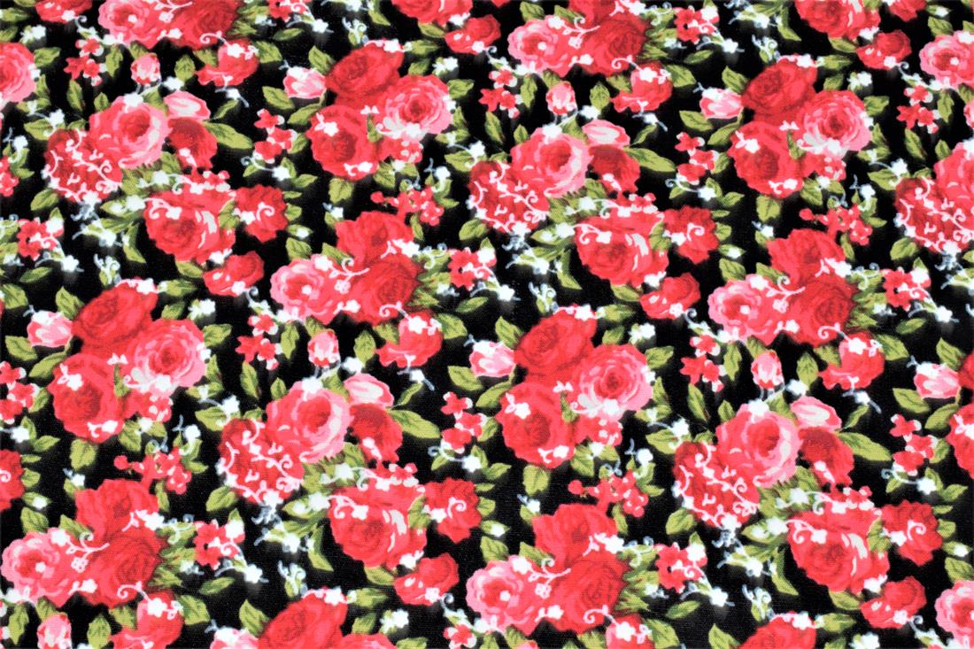 Black & Red Rose Print Cotton Fabric