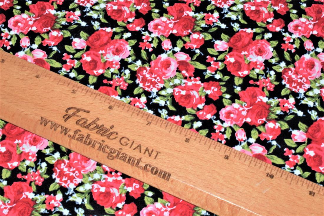 Black & Red Rose Print Cotton Fabric