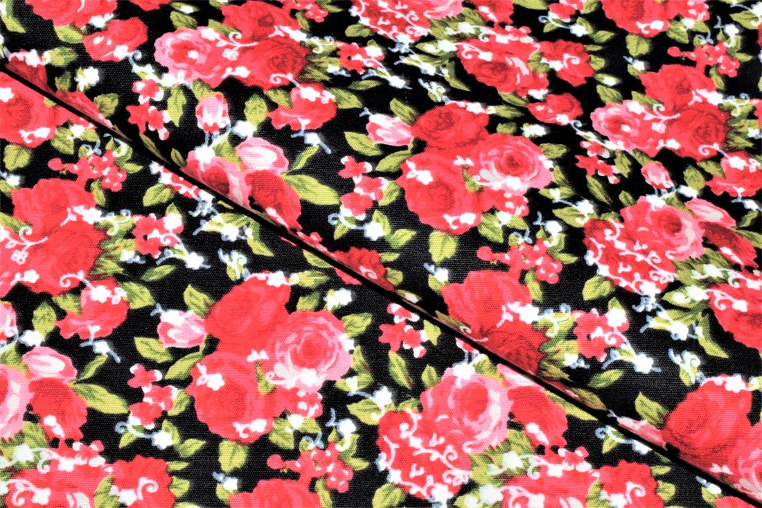 Black & Red Rose Print Cotton Fabric