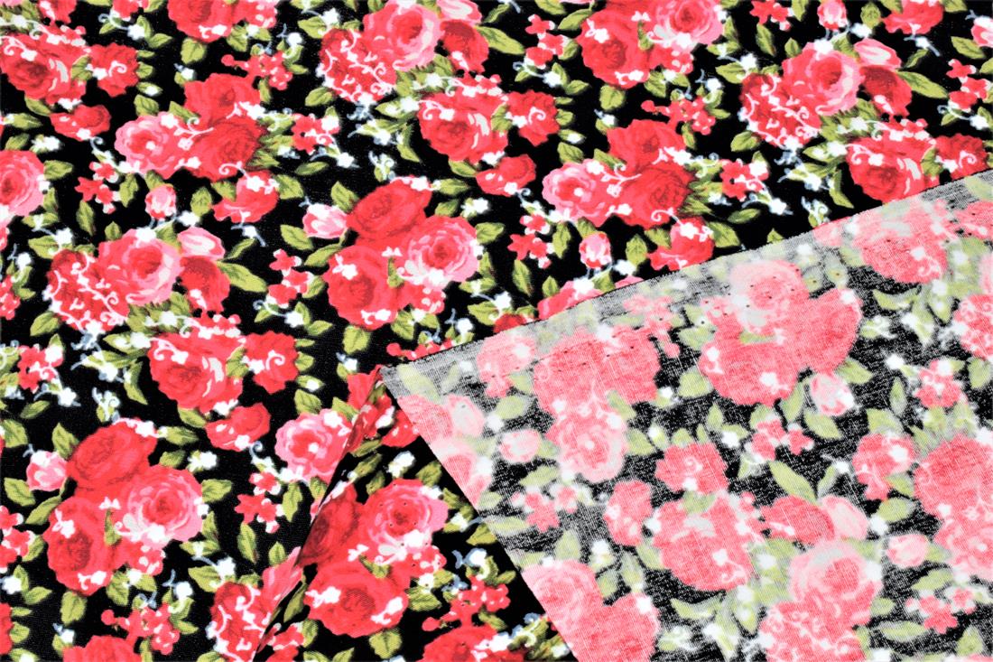 Black & Red Rose Print Cotton Fabric