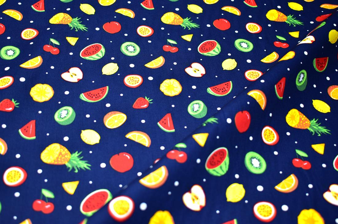 Navy Fruit Printed 100% Cotton Poplin