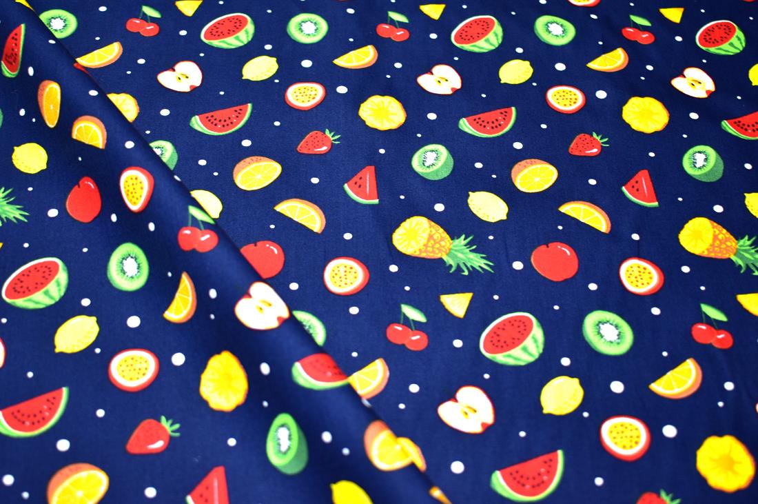 Navy Fruit Printed 100% Cotton Poplin