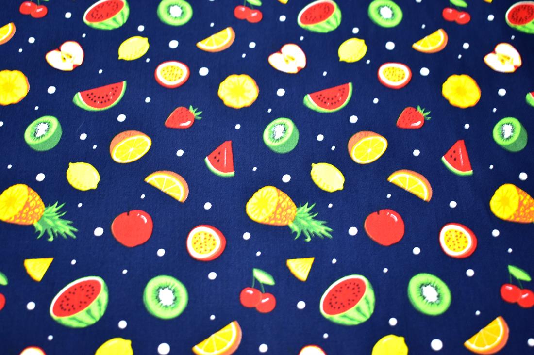 Navy Fruit Printed 100% Cotton Poplin