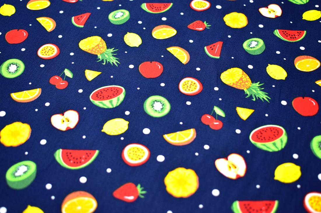 Navy Fruit Printed 100% Cotton Poplin