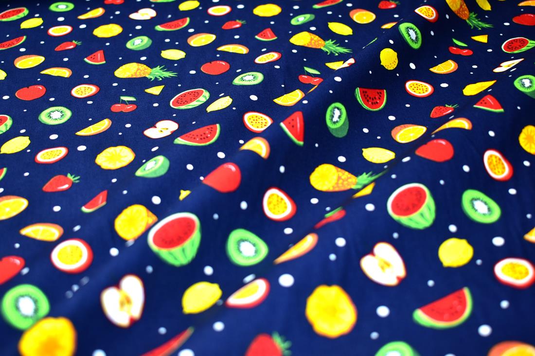 Navy Fruit Printed 100% Cotton Poplin