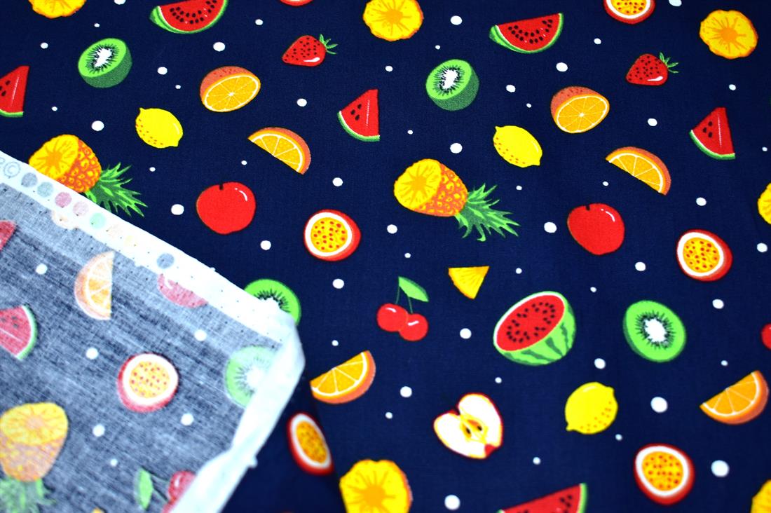 Navy Fruit Printed 100% Cotton Poplin