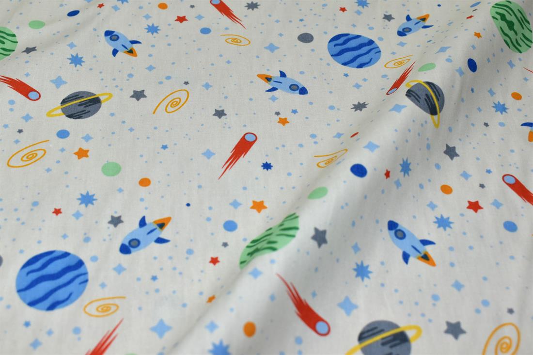 Cream Space Printed 100% Cotton Poplin