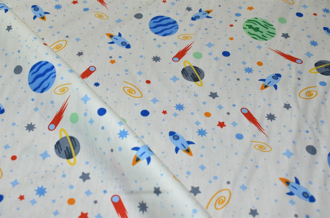 Cream Space Printed 100% Cotton Poplin
