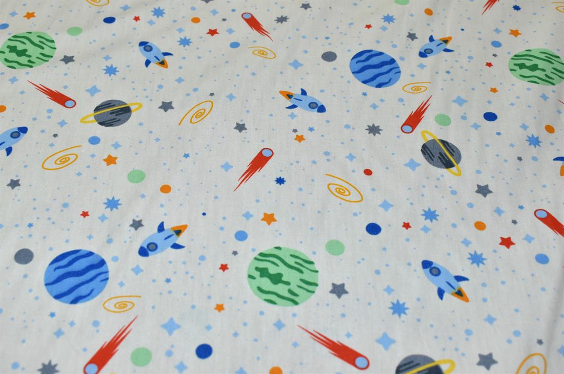 Cream Space Printed 100% Cotton Poplin