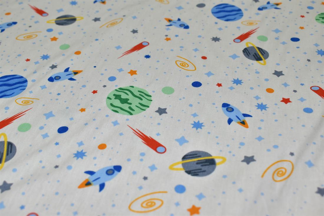 Cream Space Printed 100% Cotton Poplin