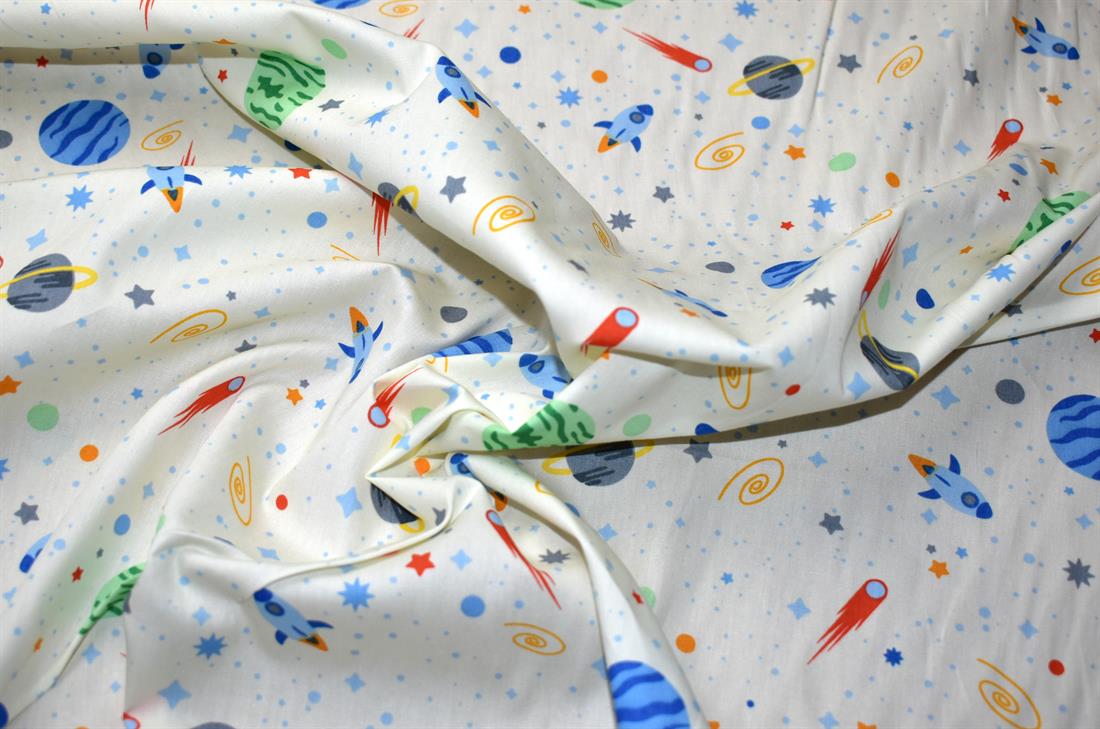 Cream Space Printed 100% Cotton Poplin