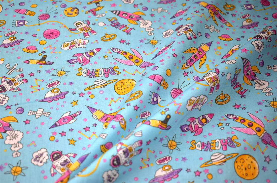 Blue Space Printed 100% Cotton Poplin