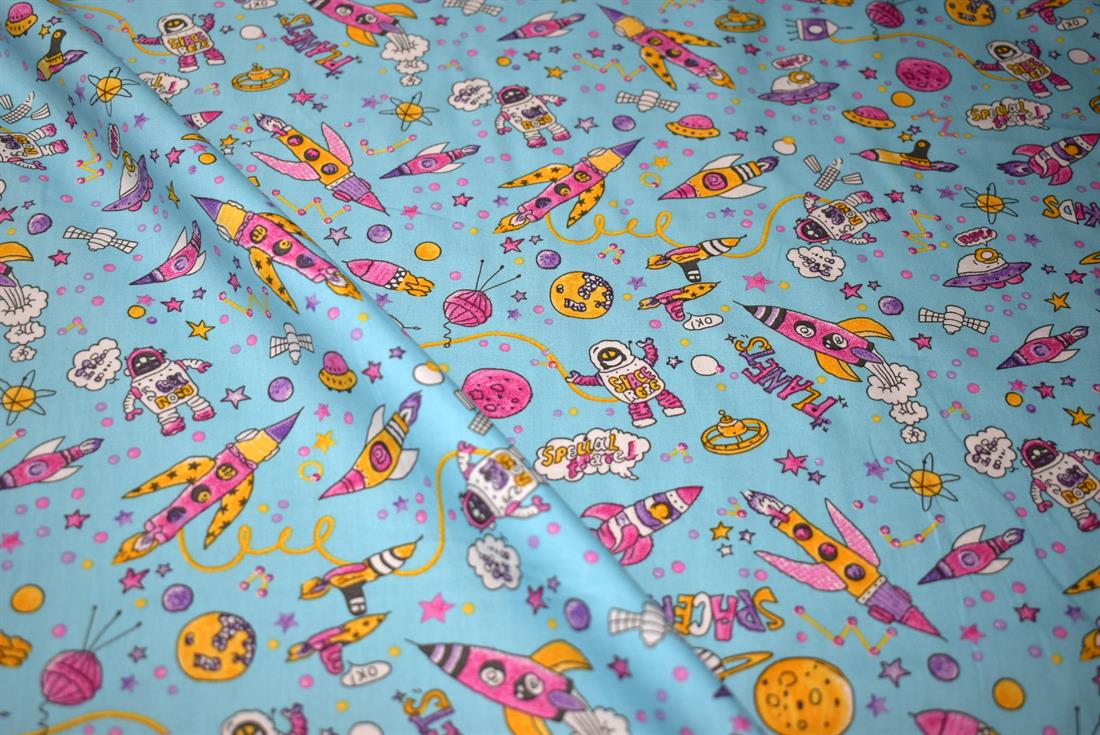 Blue Space Printed 100% Cotton Poplin