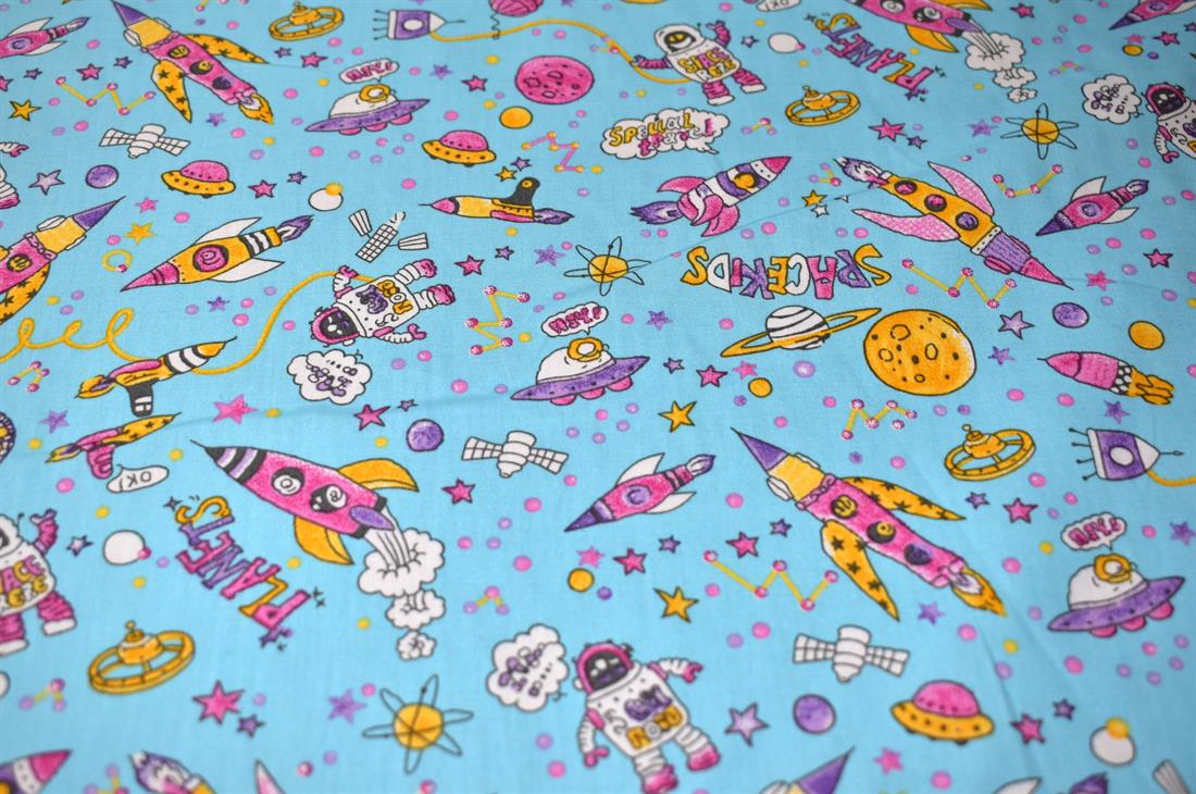Blue Space Printed 100% Cotton Poplin