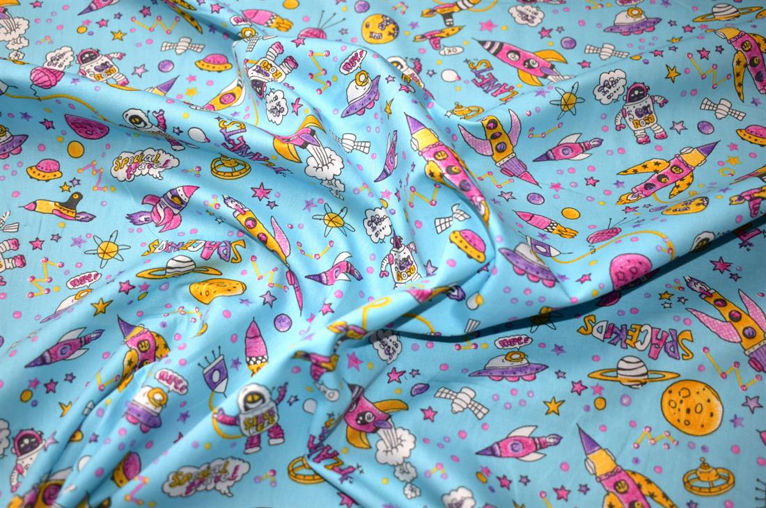 Blue Space Printed 100% Cotton Poplin