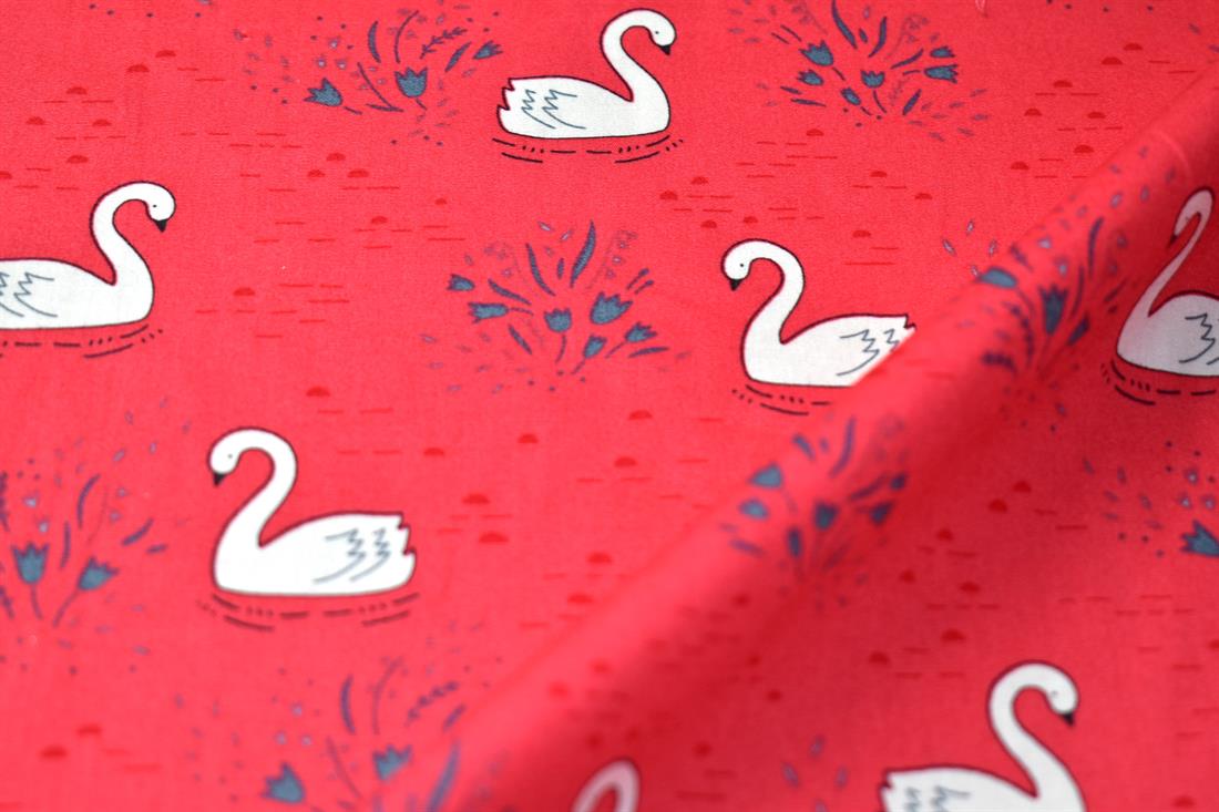 Dark Pink Ducks Printed 100% Cotton Poplin