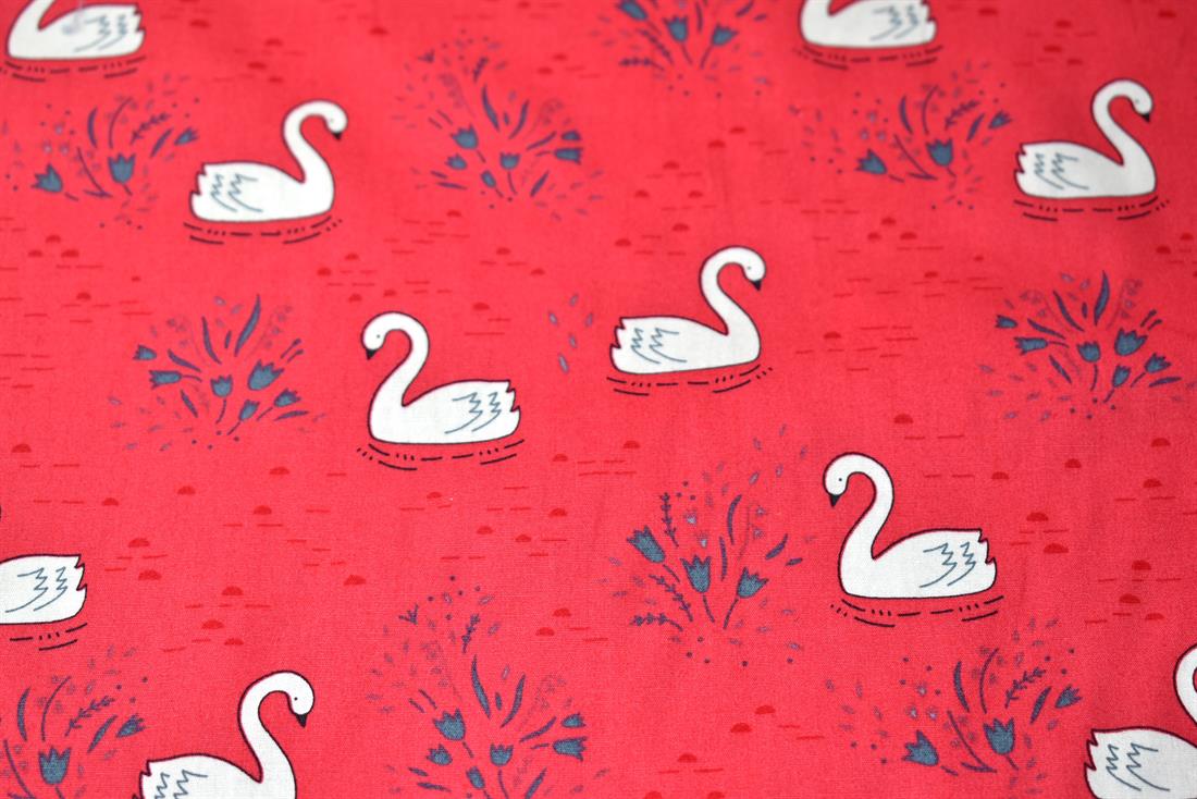 Dark Pink Ducks Printed 100% Cotton Poplin