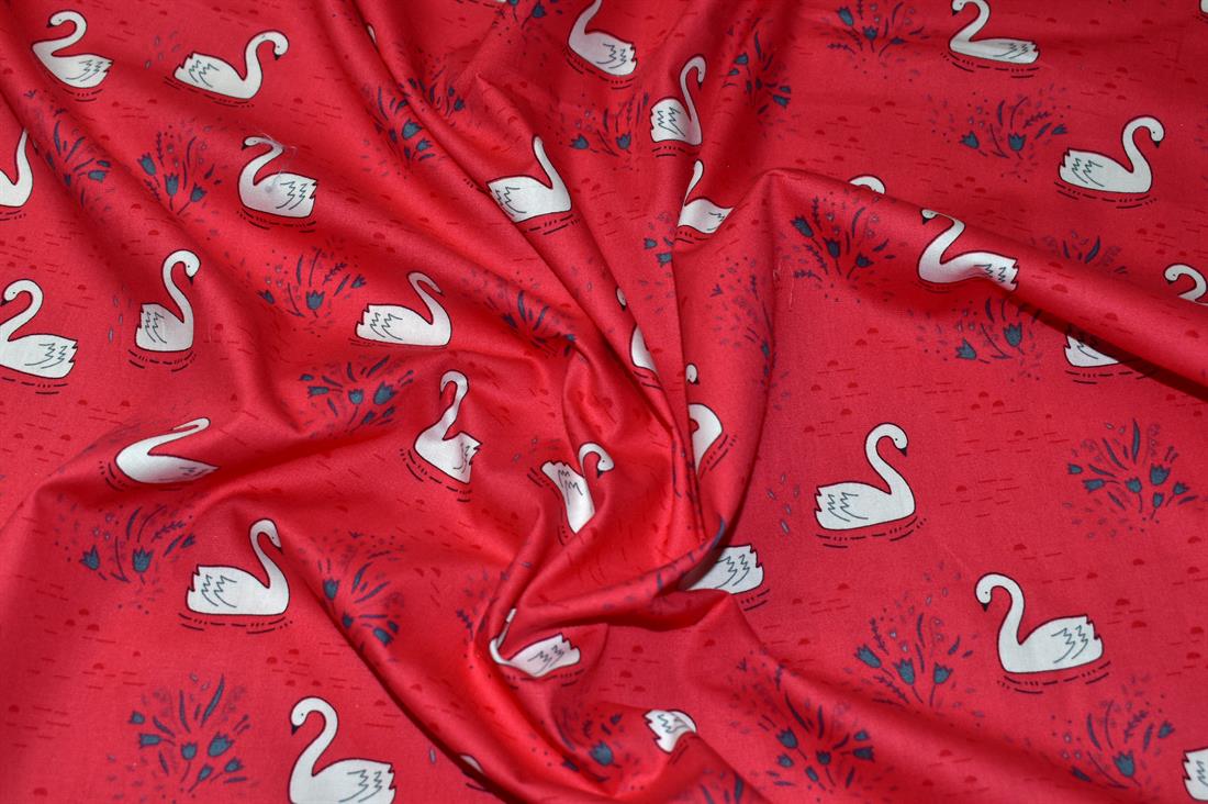 Dark Pink Ducks Printed 100% Cotton Poplin