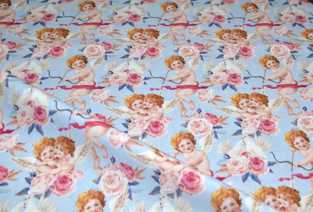 Light Blue Little Johnny Cupids Printed 100% Cotton Fabric