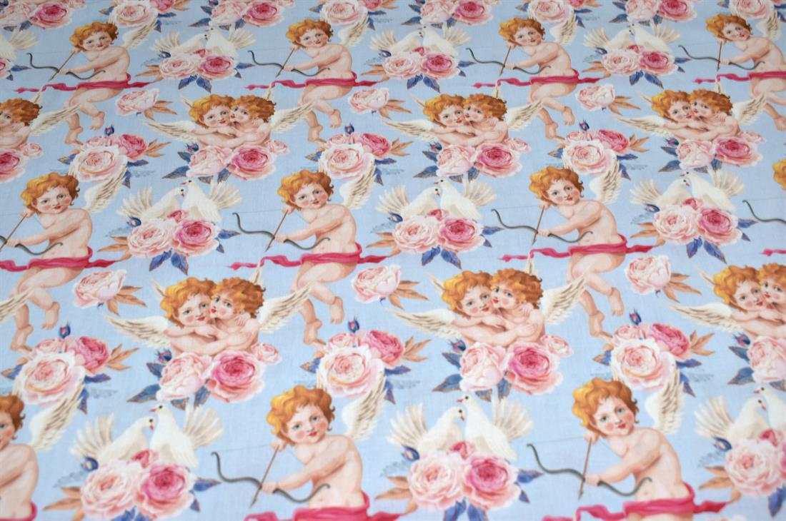 Light Blue Little Johnny Cupids Printed 100% Cotton Fabric