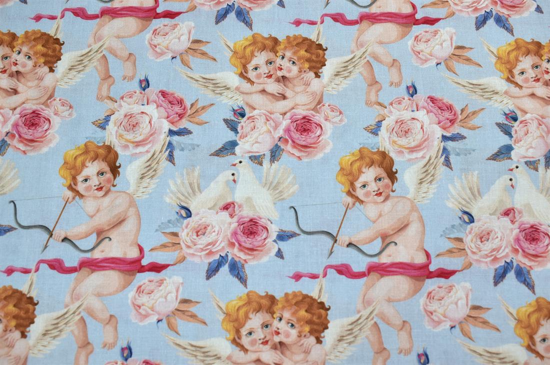 Light Blue Little Johnny Cupids Printed 100% Cotton Fabric