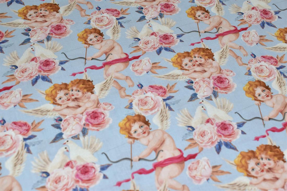 Light Blue Little Johnny Cupids Printed 100% Cotton Fabric