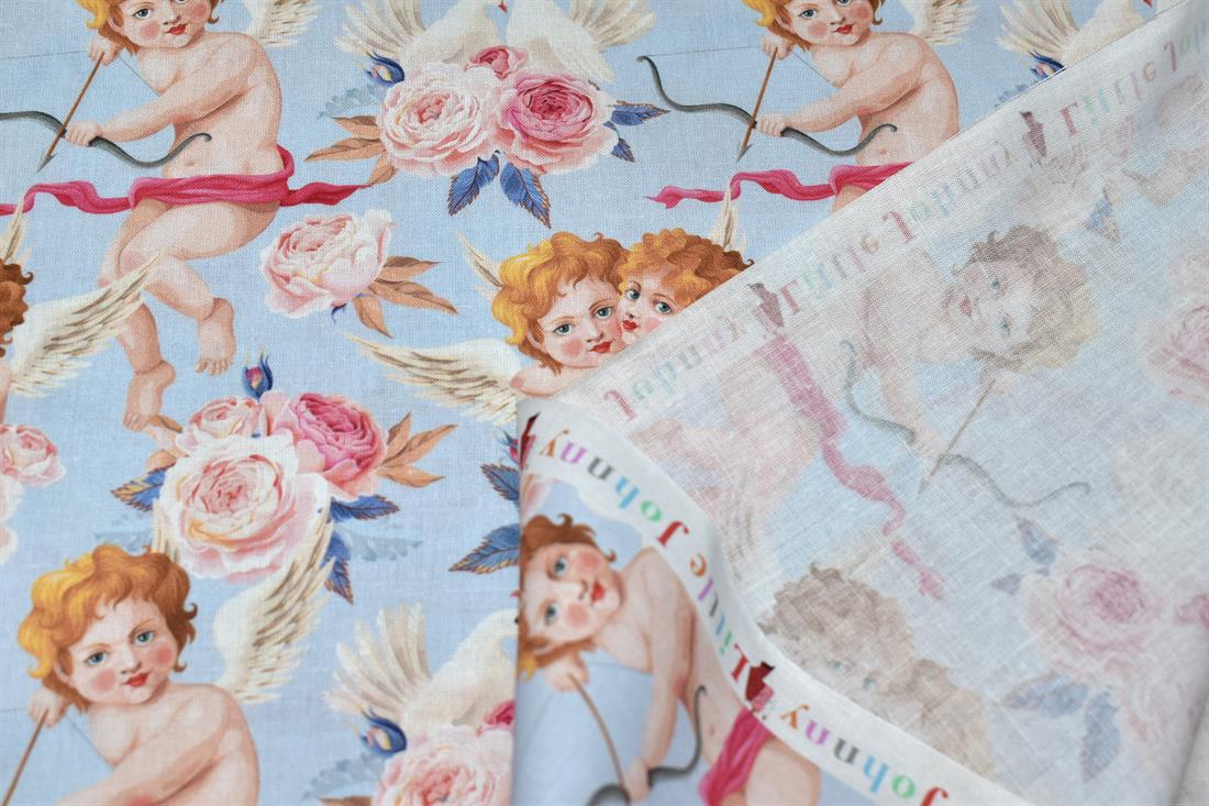 Light Blue Little Johnny Cupids Printed 100% Cotton Fabric